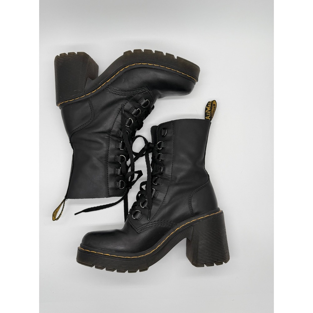 Dr. Martens Kendra Boot Women 8 Black Leather Lace Up Platform Block Heel Combat
